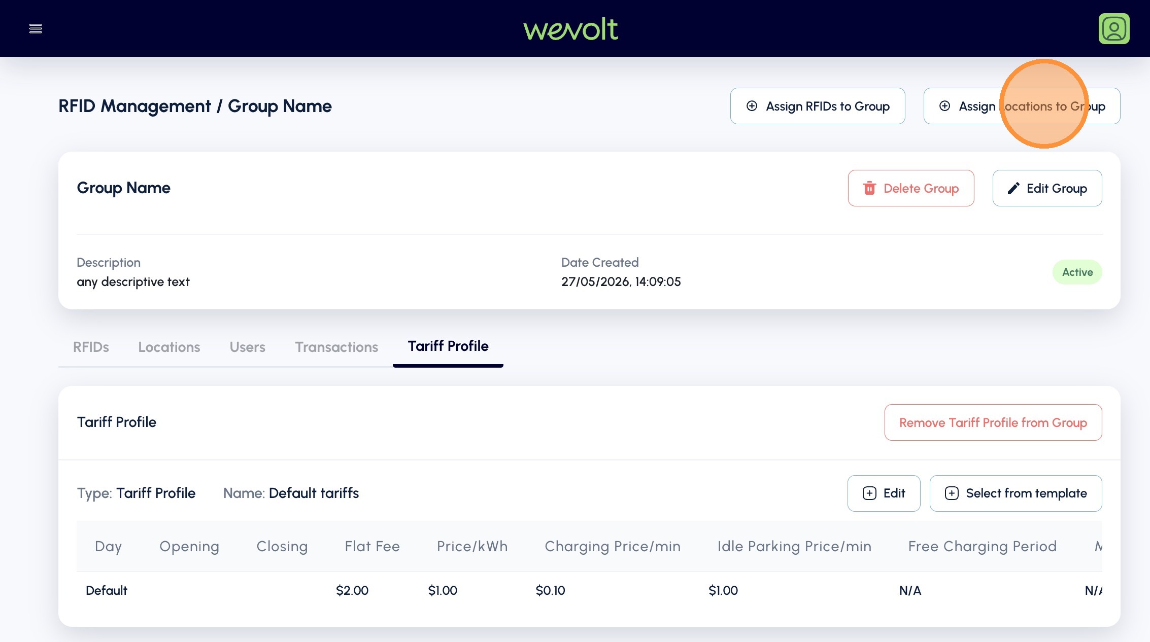 Assign Locations to Group button on the group detail page