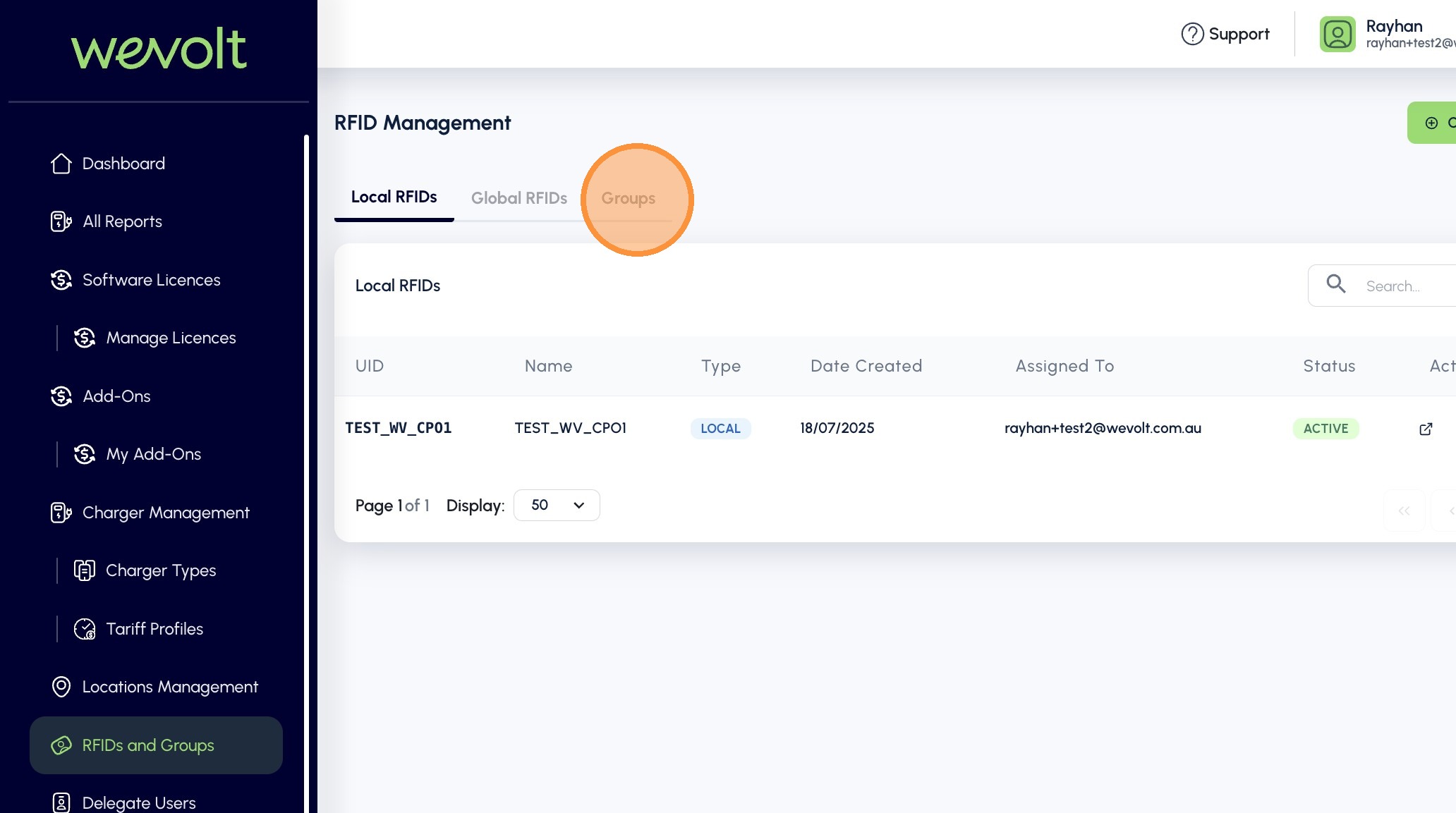 Groups tab inside RFID Management