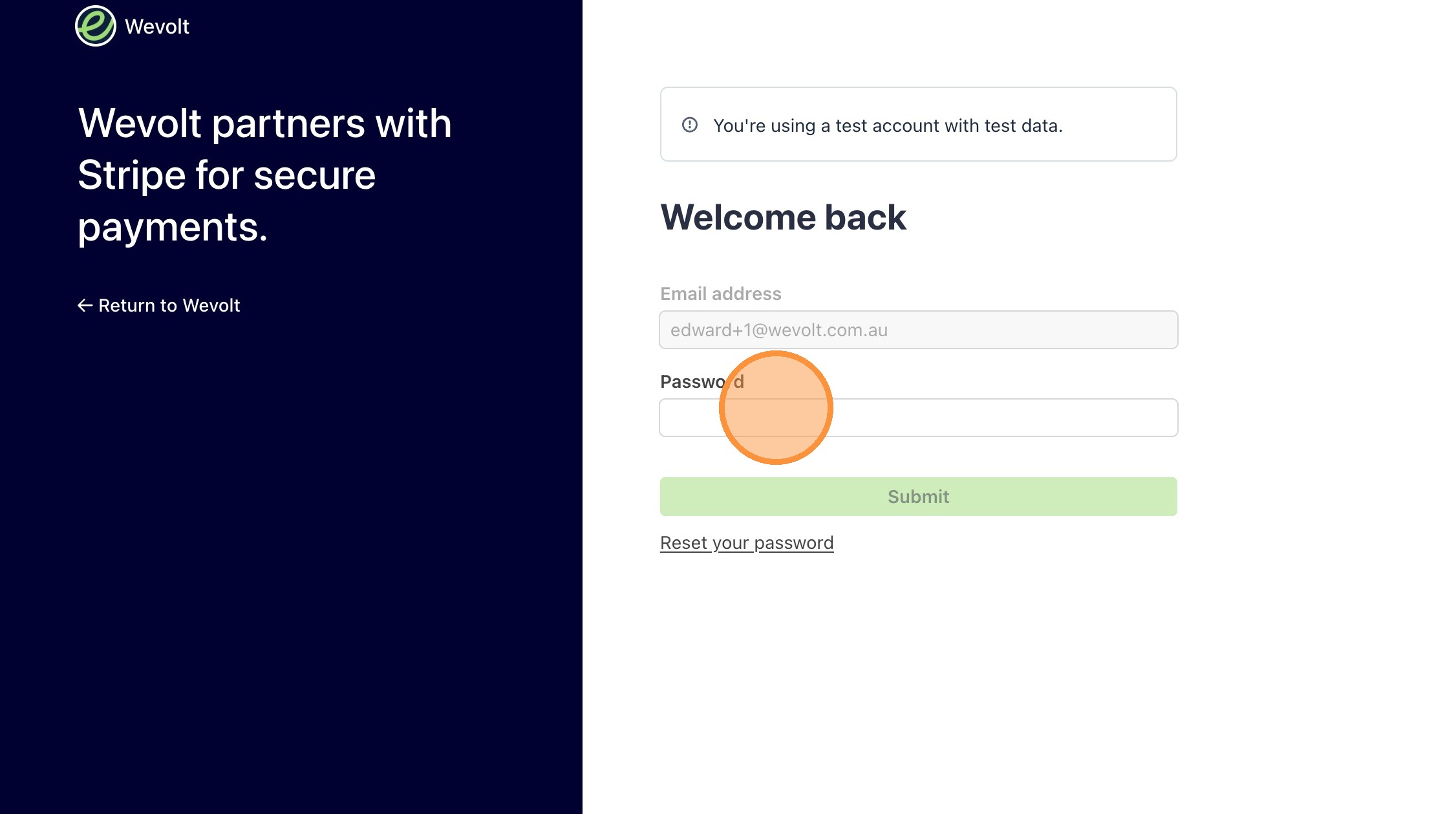 Stripe Connect login or sign-up screen