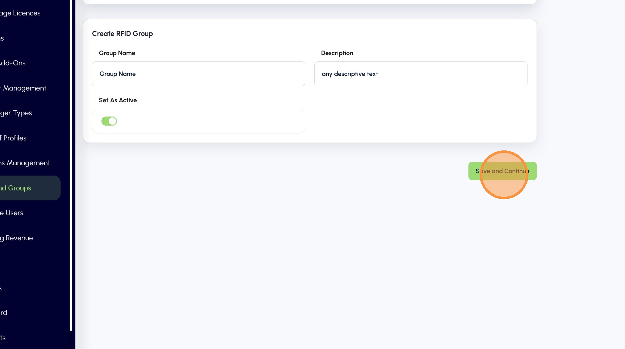 Save and Continue button on the new group form