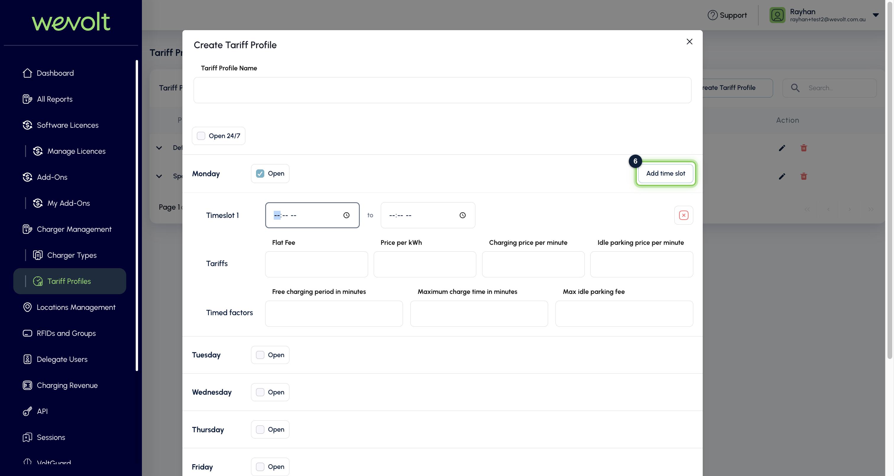 Adding a time slot to a day for time-of-use pricing