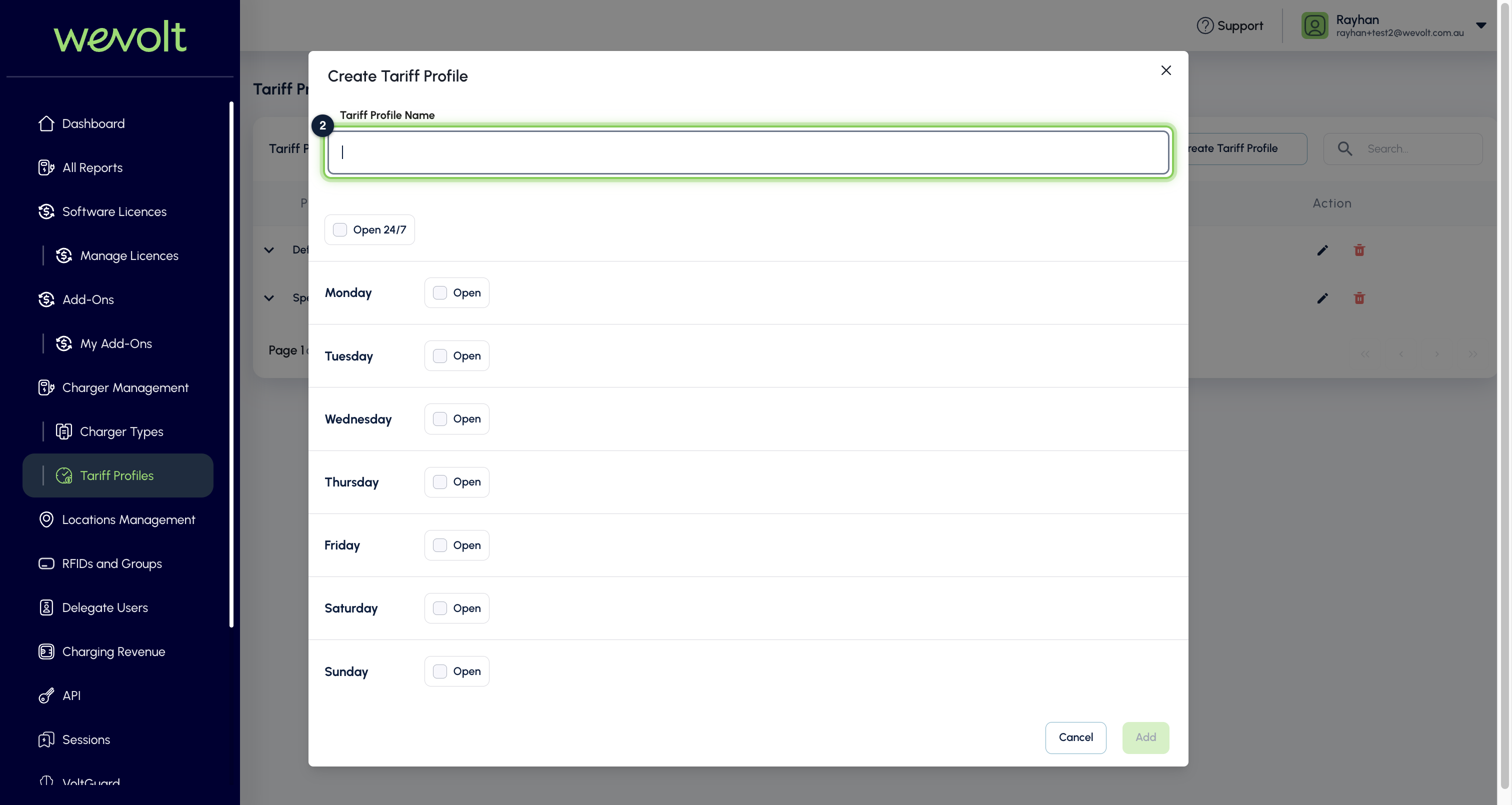 Tariff Profile Name field