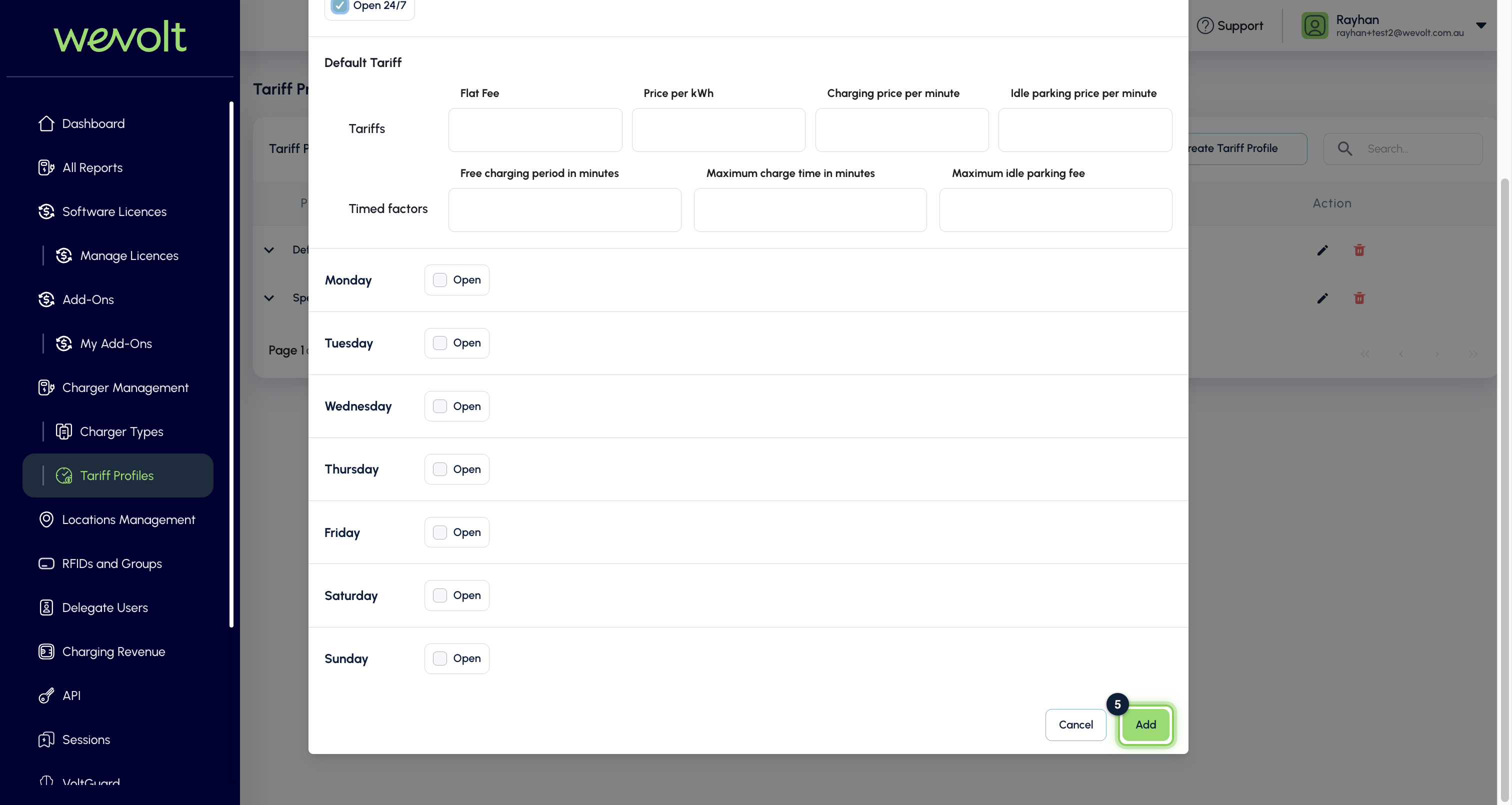 Add button to save the tariff profile